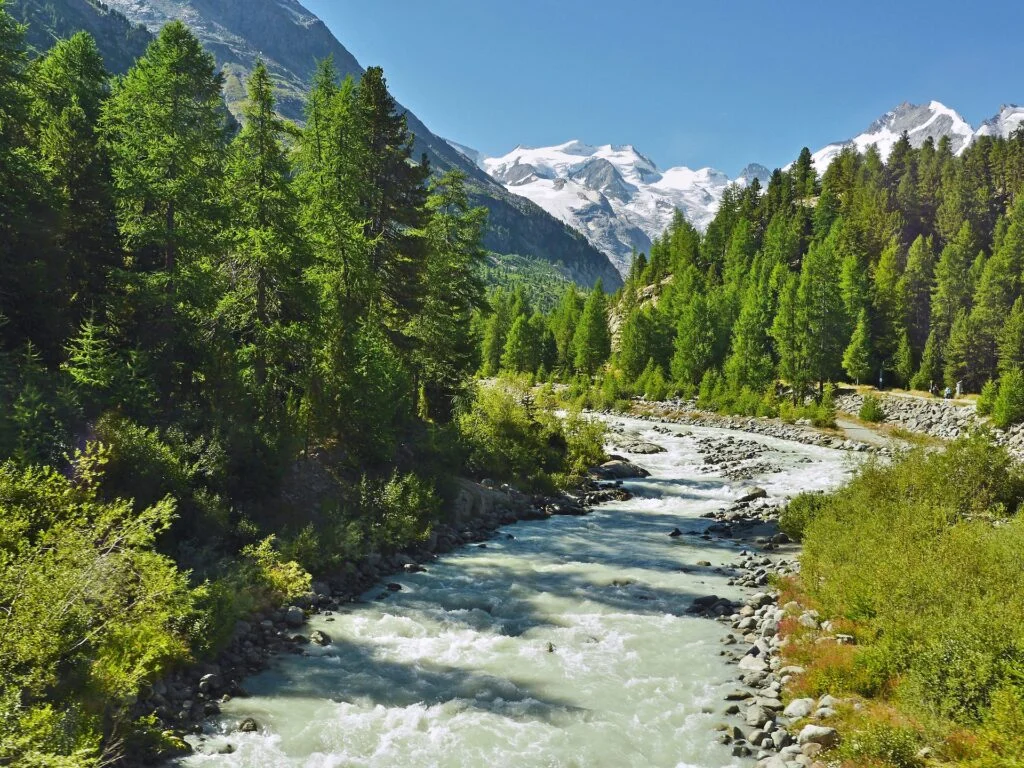 Scenic view of Pontresina village in the Swiss Alps