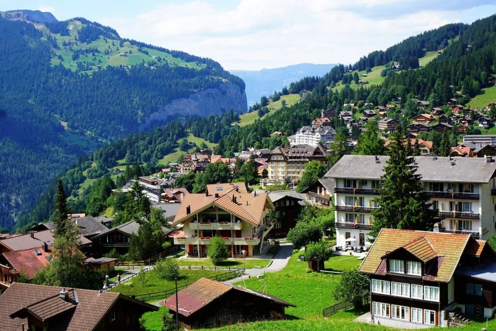 Panoramic shot of Wengen village nestled